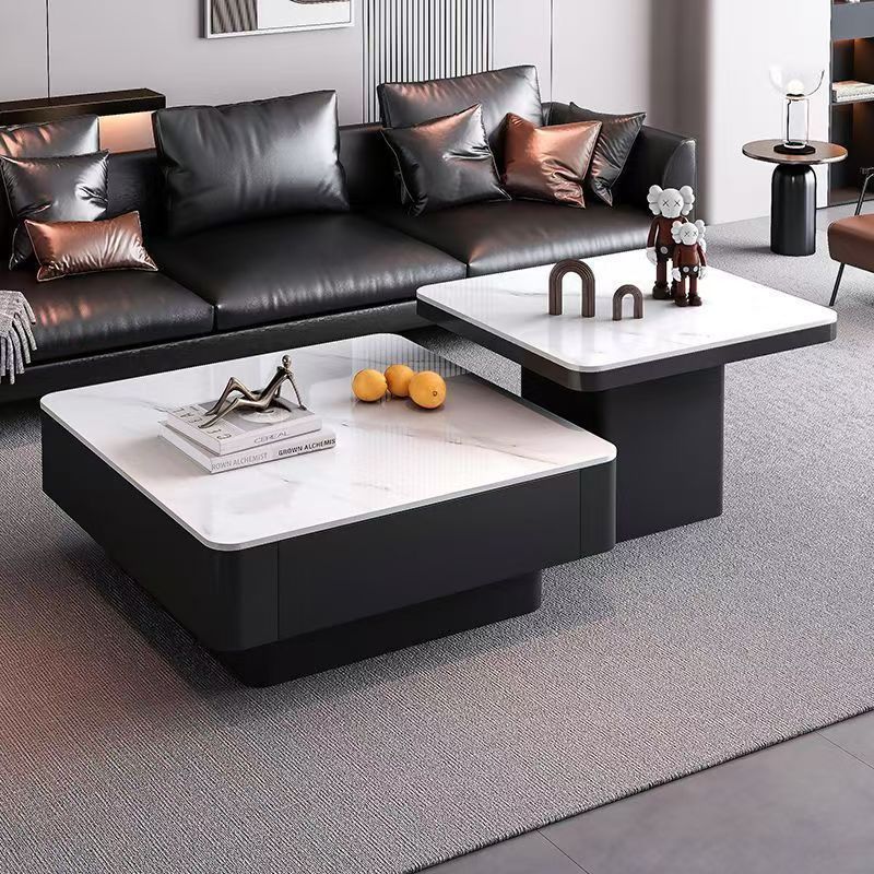 意式高级轻奢岩板双抽屉茶几组合家用现代简约网红茶几客厅正方形