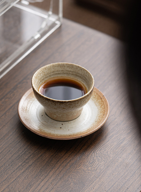 日式复古咖啡杯浓缩陶瓷咖啡杯窑变小众马克杯创意个性陶瓷杯带勺