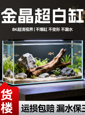 超白玻璃鱼缸金晶五线小型家用客厅桌面新款生态斗金养鱼乌龟裸缸