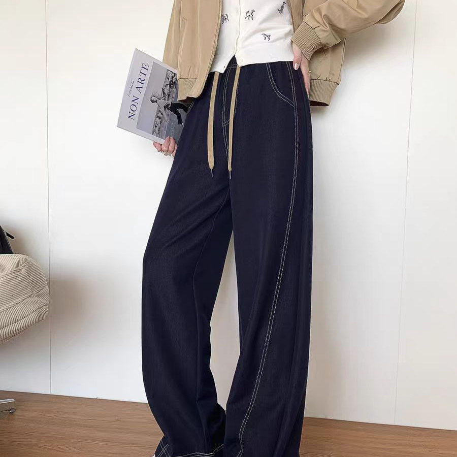 欧货抽绳阔腿牛仔裤女新款大码胖mm宽松显瘦梨形身材弯刀直筒裤子,女装/女士精品,牛仔裤,淘宝优惠券,粉丝福利购,淘宝优惠卷