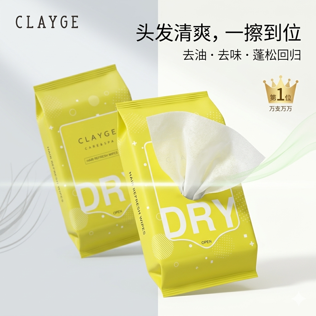 CLAYGE日本可休干式洗发湿巾头发擦汗湿巾免洗清洁神器清爽蓬松