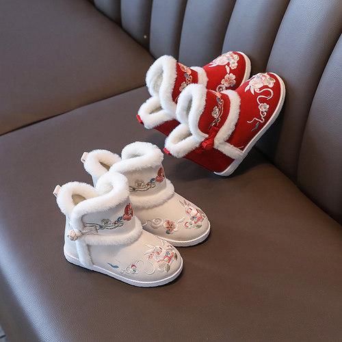 汉服绣花鞋女童马面裙加绒棉鞋