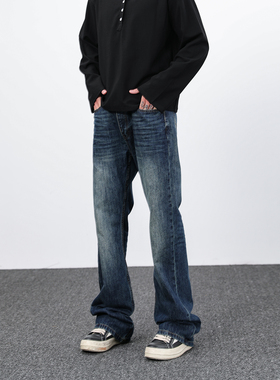 UNKNOWABLE美式复古水洗做旧cleanfit牛仔裤男女宽松直筒显瘦长裤
