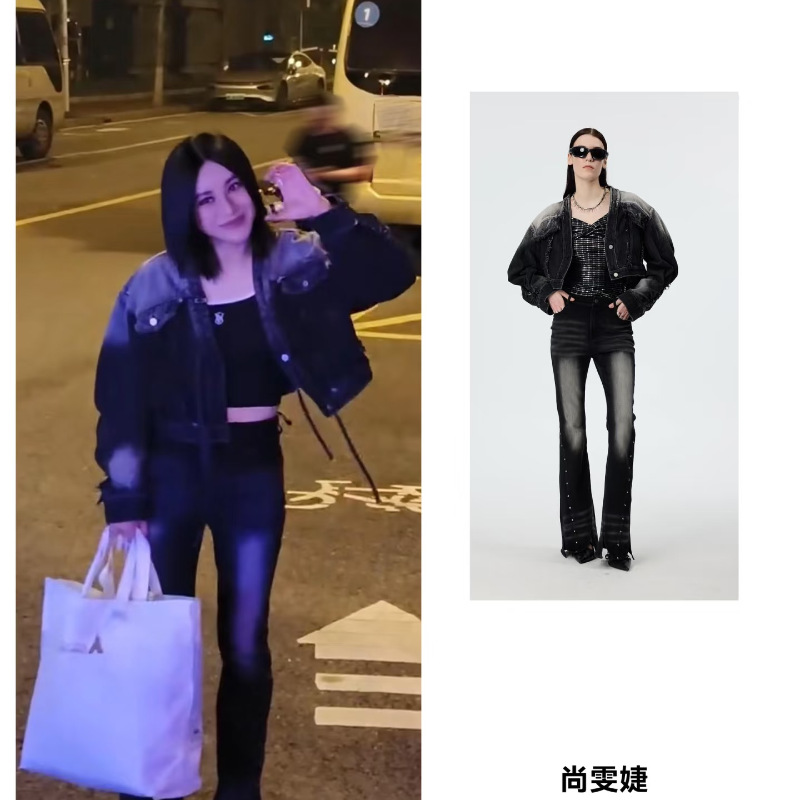 UT-明星同款牛仔时尚休闲百搭拼接牛仔套装W055+K056