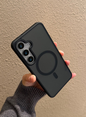 适用三星Galaxy手机壳S25防摔s24新款plus保护套5G外壳U磨砂s23透明+防指纹s21十fe简约S22防滑白色黑色磁吸