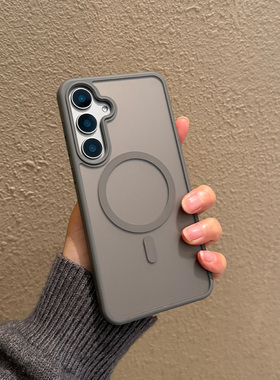 适用三星Galaxy手机壳S25防摔s24新款plus保护套5G外壳U磨砂s23透明+防指纹s21十fe简约S22磁吸钛灰色紫色