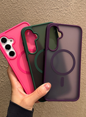 适用三星Galaxy手机壳S25防摔s24新款plus保护套5G外壳U磨砂s23透明+防指纹edge十fe简约S22绿色紫色磁吸