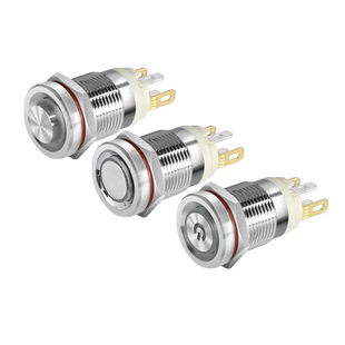 12mm超短款7A大电流金属按钮开关自锁自复带灯防水5 24V 圆形抗暴