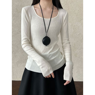 ss831 亲肤柔软打底衫 Luxe韩系设计感U领显瘦针织羊毛女秋季 新款