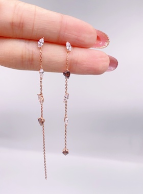 卡兔妮韩版纯银镀金镶钻闺蜜女友生日不对称防过敏耳线环SEB0004