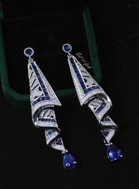 Selfish|复古小众设计Vintage高级感蓝色绸缎耳钉气质珠宝耳饰