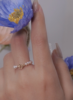 Selfish|手作|法式浪漫凡尔赛玫瑰天然mini小珍珠戒指女小众设计