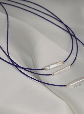 极细青金石南红玛瑙淡水珍珠项链