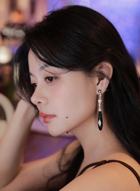 Selfish|精选|X夫人|复古vintage风风天然黑玛瑙刻面水滴耳钉耳饰