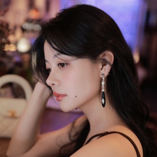 复古vintage风风天然黑玛瑙刻面水滴耳钉耳饰 X夫人 Selfish 精选