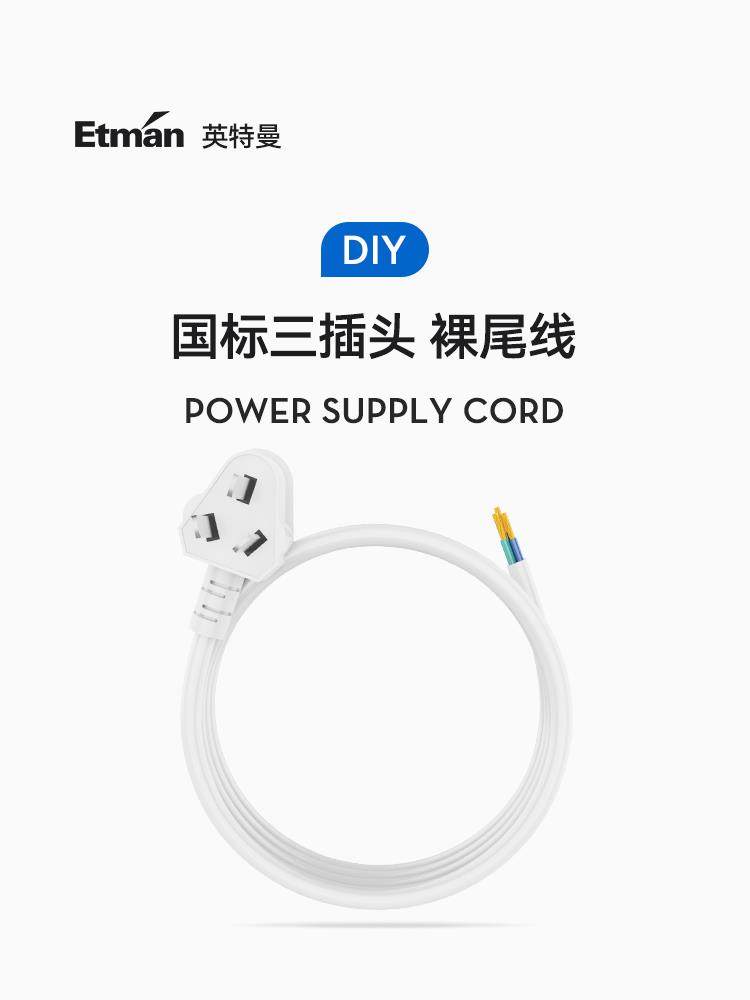 英特曼10A三芯电线插头带线家用工业接线3项脚电源延长线3/5/10米