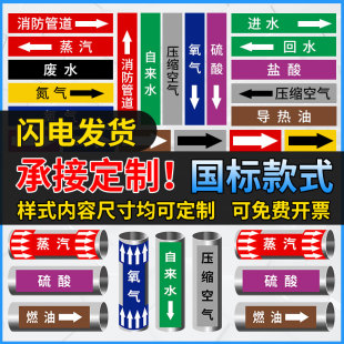 管路警示牌标识牌反光膜管道标识贴纸介质管道标识流向箭头色环标签贴自来水进水回水压缩空气蒸气天然气消防