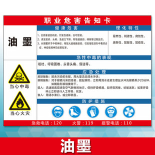 油墨有毒有害气体职业病危害告知牌卡周知卡全套职业危害警示牌工厂危险品标志消防安全标识牌标牌定制