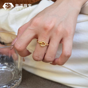 5D黄金爱心戒指女999足金点钻镶嵌心形指环纯金食指戒送女友礼物