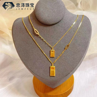 5G金砖套链黄金巧克力方牌光面GOLD字母个性 ins风暴富小金条项链