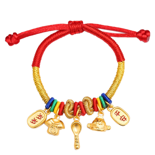 3D金宝宝满月金饰吉祥三宝婴儿手链999足金岁岁平安儿童黄金手绳