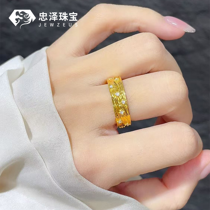 黄金千丝万缕星空戒指999足金镶嵌满天星指环小众戒子送女友礼物图片