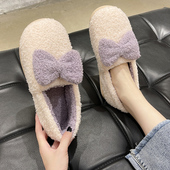 新款 百搭女防滑可爱蝴蝶结居家家用室内包跟拖鞋 秋冬天棉拖鞋 时尚