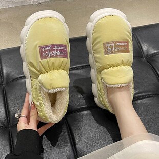 新款防水羽绒布棉拖鞋女包跟冬季外穿厚底家居室内防滑保暖加毛绒