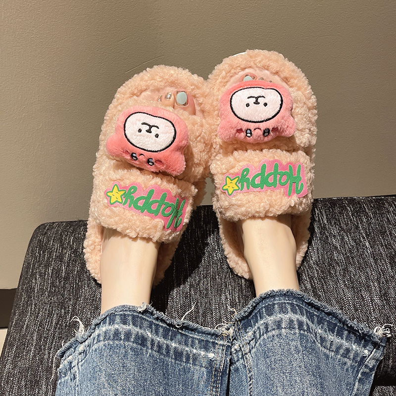 卡通可爱网红外穿厚底毛毛拖鞋
