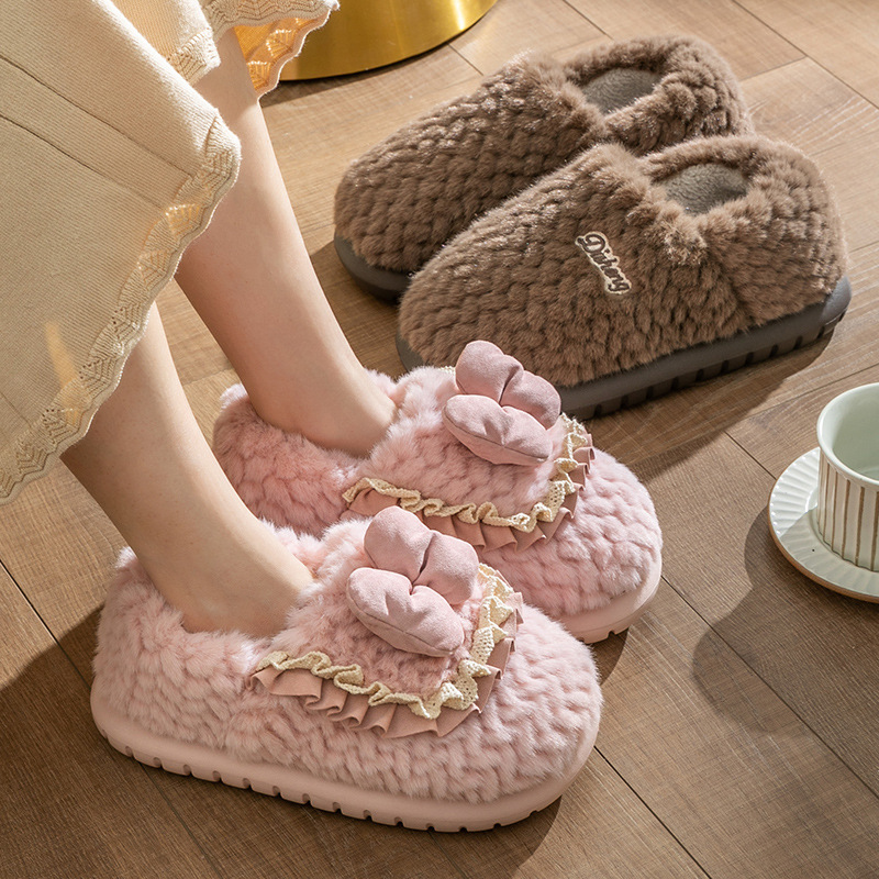 可爱蕾丝蝴蝶结保暖包跟棉鞋