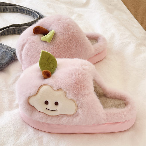 可爱苹果厚底防滑保暖棉拖鞋