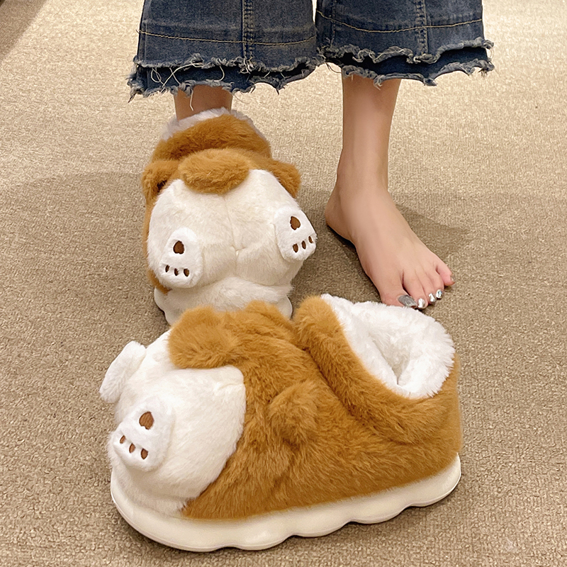 可爱柯基高帮毛绒棉鞋