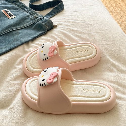 可爱卡通猫咪厚底防滑凉拖鞋