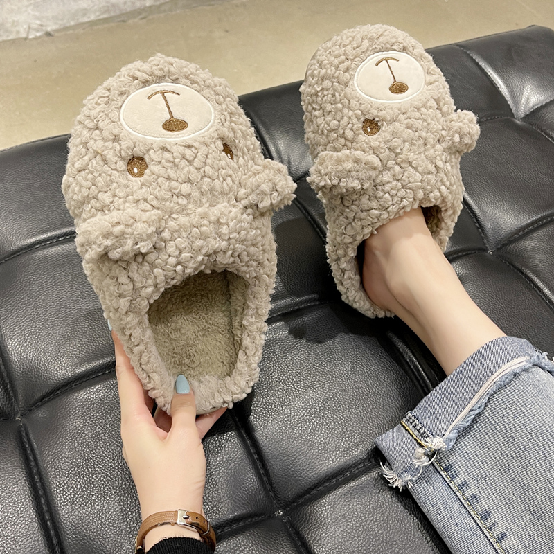 包头小熊冬天防滑卡通风棉拖鞋