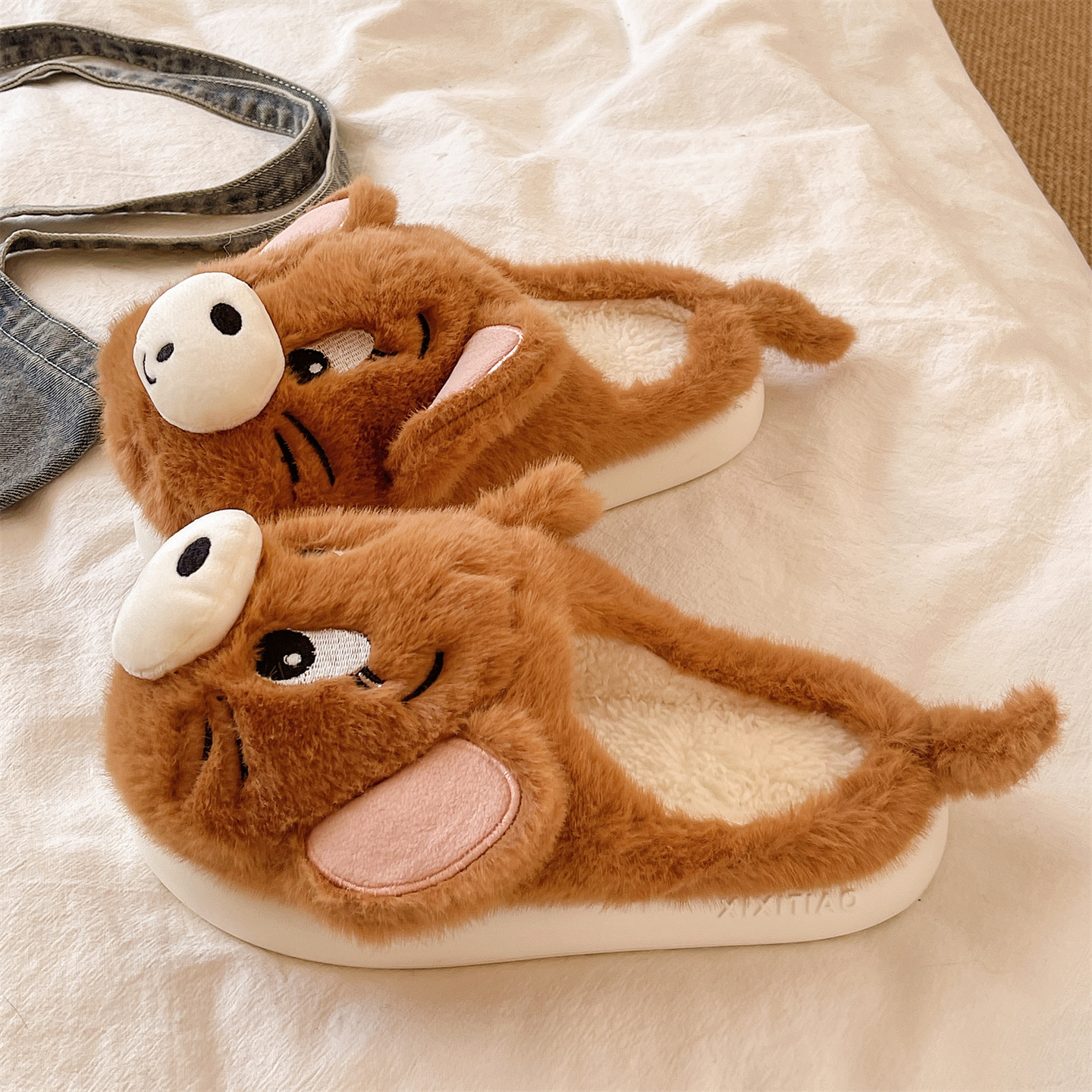 可爱卡通猫和老鼠保暖棉拖鞋