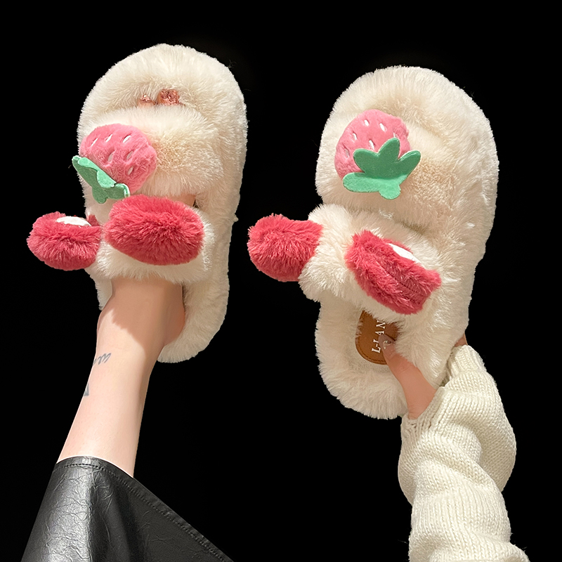 毛毛厚底加绒保暖棉拖