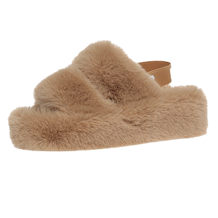 2025新款网红双带毛毛拖鞋女外穿时尚ins潮冬季厚底室内毛绒棉拖