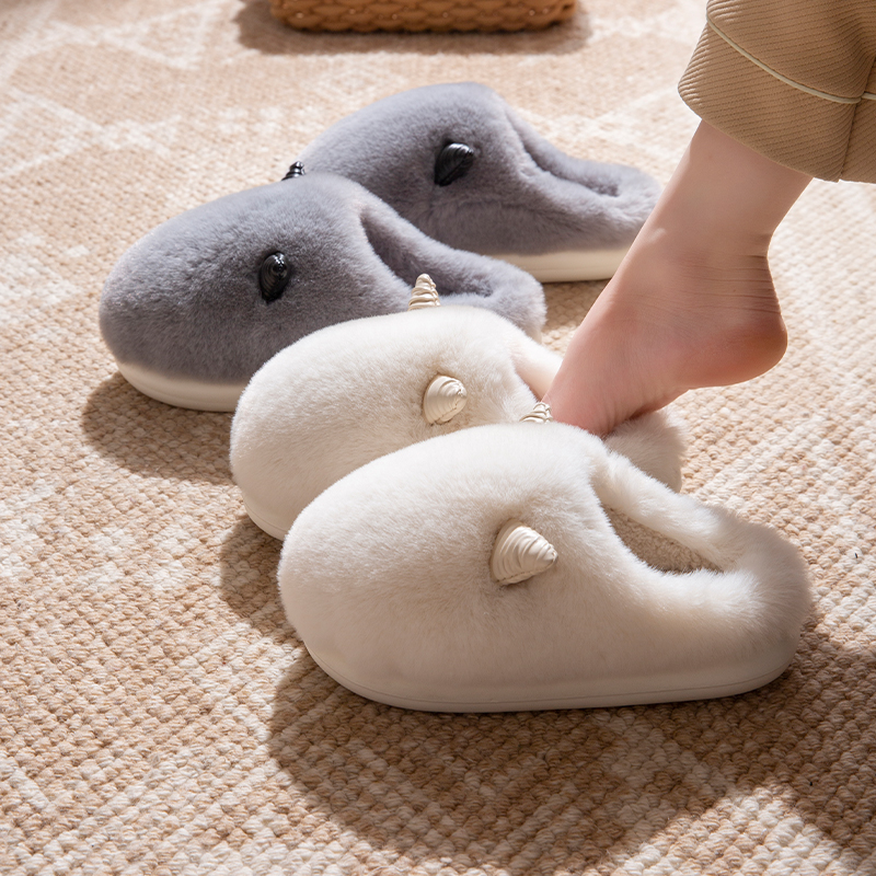秋冬季加绒保暖可爱毛毛棉拖鞋