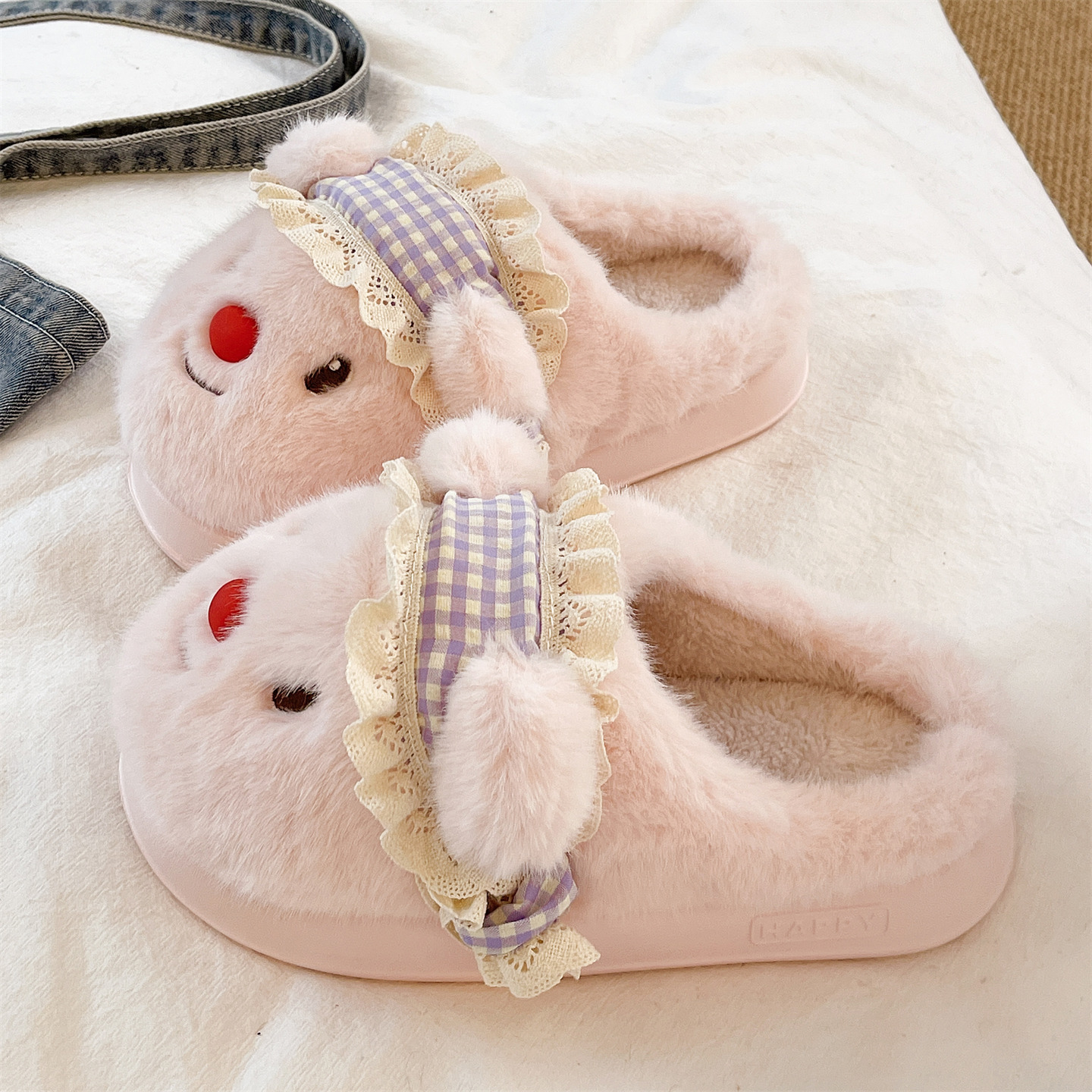 可爱小熊厚底保暖毛毛拖鞋