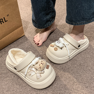 洞洞棉拖鞋女2026新款冬季外穿防水加绒厚底保暖卡通可爱包跟棉鞋