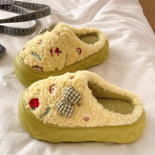 可爱厚底防滑蝴蝶结毛毛鞋