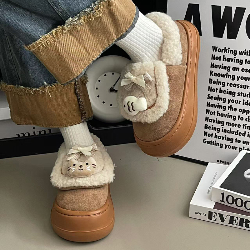 卡通可爱毛绒保暖外穿棉拖鞋