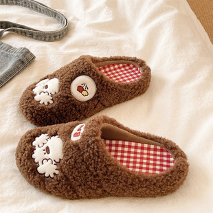 男 情侣室内家居防滑卡通可爱毛绒保暖包头毛毛拖鞋 棉拖鞋 女士冬季