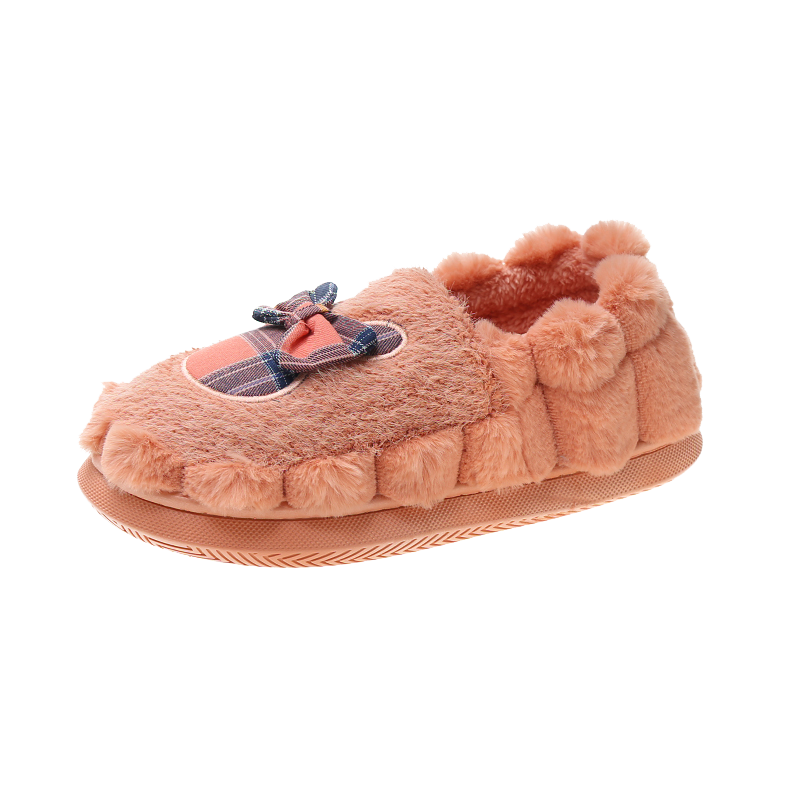 厚底棉拖鞋女秋冬季居家用室内可爱蝴蝶结毛绒包跟保暖月子棉鞋男