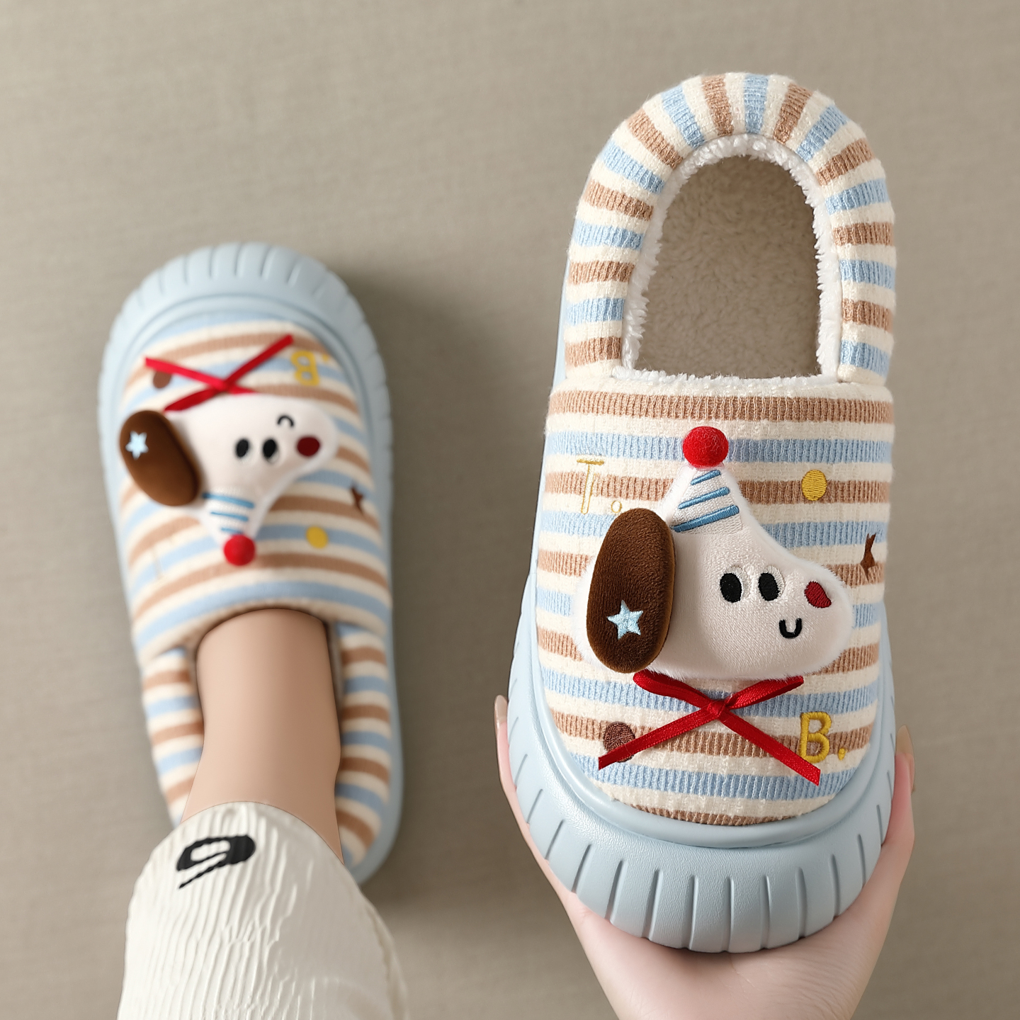 可爱小狗棉拖鞋包跟棉拖鞋