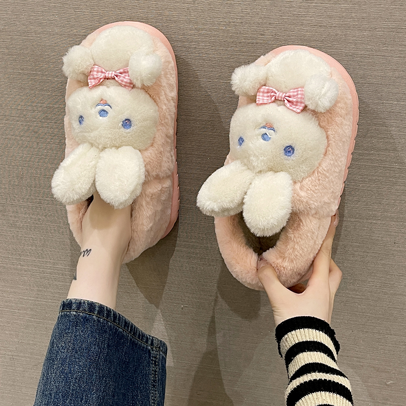 卡通兔子女士包跟秋冬季棉拖鞋