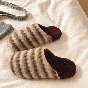 情侣室内居家加绒保暖静音防滑包头拖鞋 棉拖鞋 复古时尚 冬季 男 女款