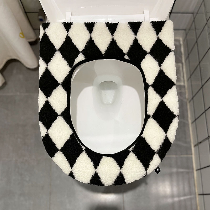 香彩个性复古风棋盘格马桶垫冬季