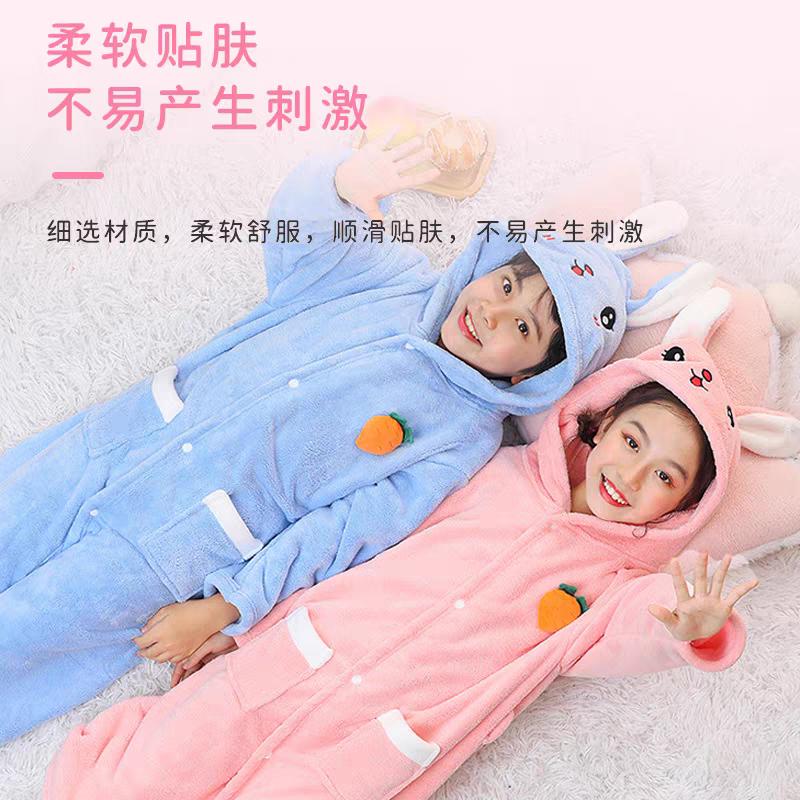 儿童浴袍四季带袖可穿浴巾连帽