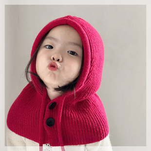 儿童帽子秋冬季女童保暖毛线帽围巾宝宝围脖一体男童护耳克拉法帽